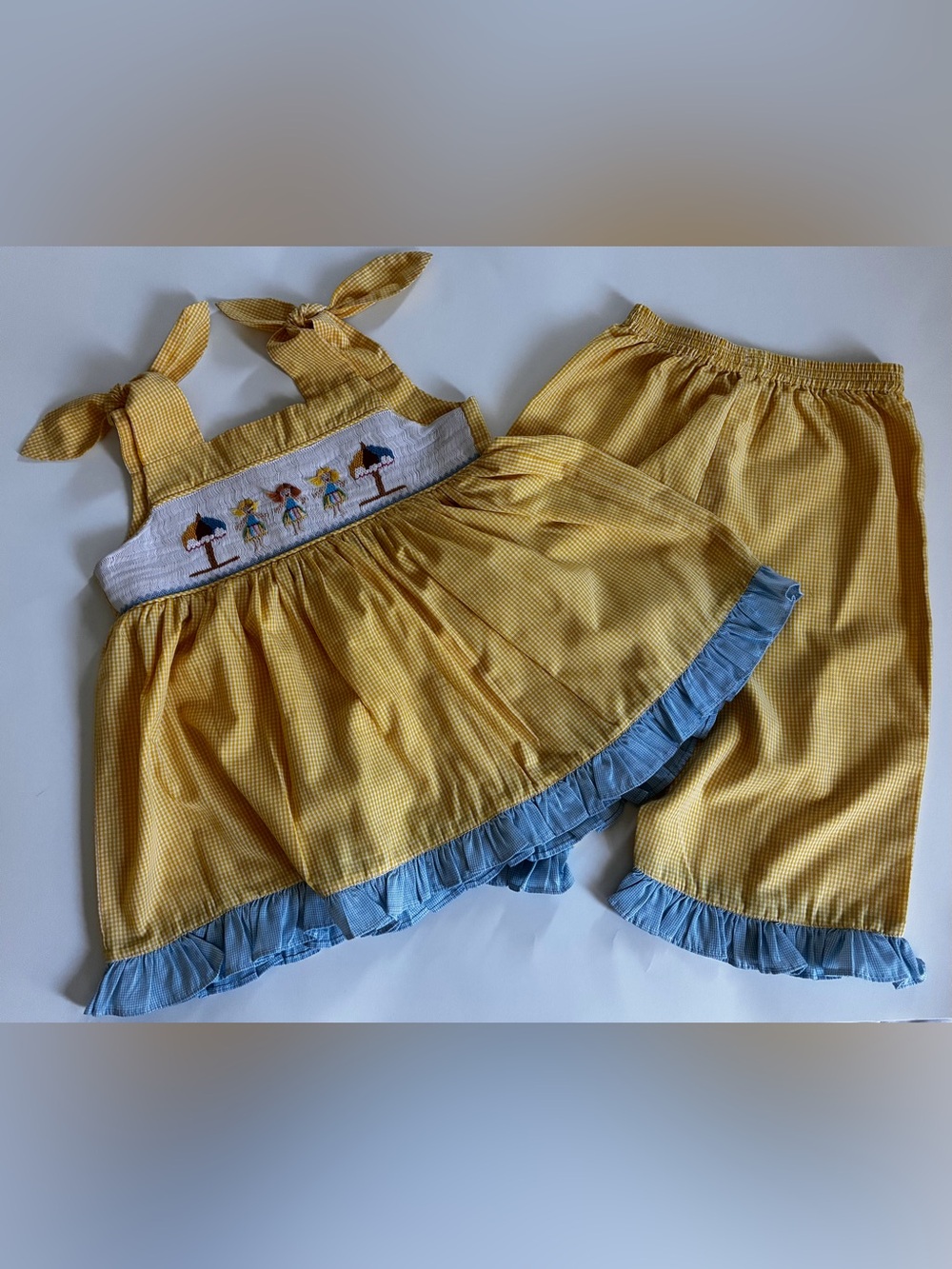 Mom & Me Girls 2-Piece Yellow Gingham Outfit~Girls 3T Summer Beach Top & Pants